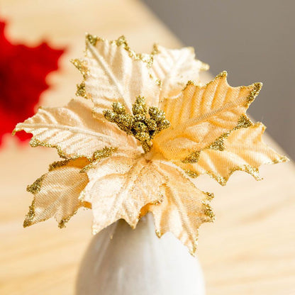 Cream and gold glitter decorative leaves Christmas ornament by FauxMart.com