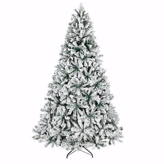 Snow flocked artificial Christmas tree with a full design for holiday decorations