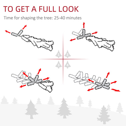 Assembly instructions illustration for shaping the 6 foot snow flocked Christmas tree branches