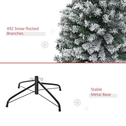 6 foot snow flocked Christmas tree with 492 snowy branches and stable metal base from FauxMart.com