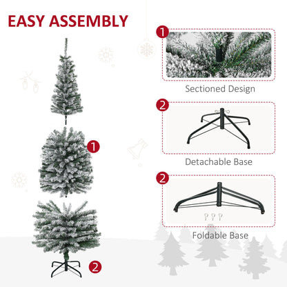 Easy assembly instructions for 6 foot snow flocked Christmas tree with sectioned design and foldable detachable base