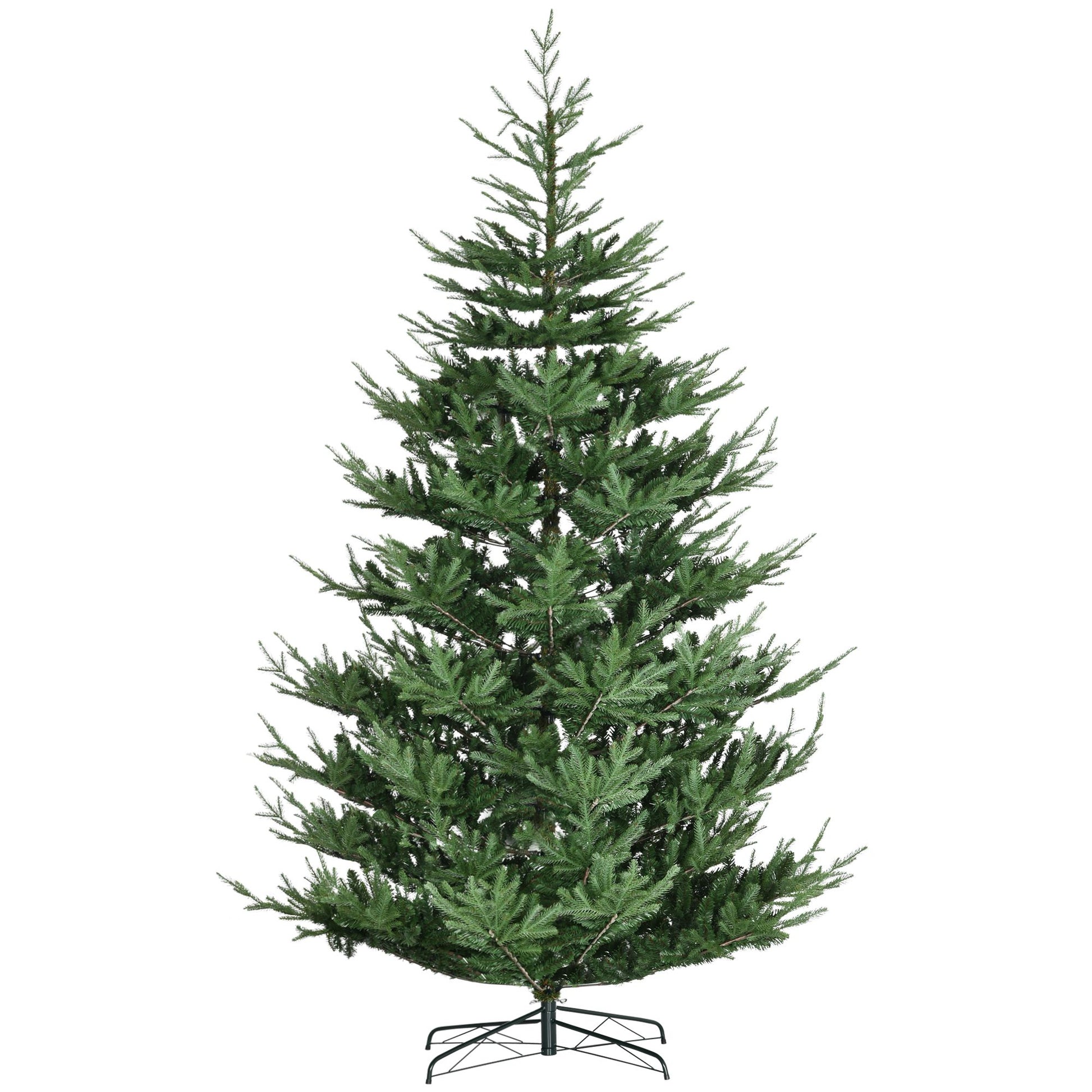 9 ft artificial Christmas tree with dense green branches and metal stand by FauxMart.com