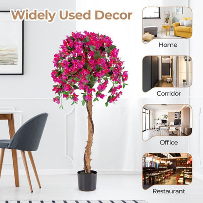 Artificial azalea tree set with vibrant pink flowers in a black pot for home office corridor and restaurant decor