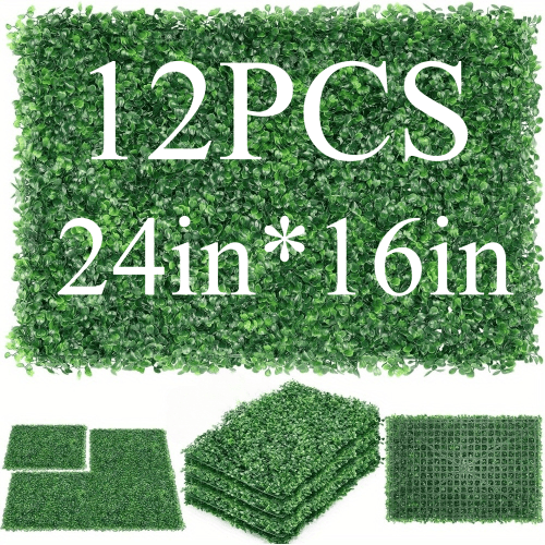 12PCS artificial boxwood wall panels in 24x16 inches for easy decorative greenery