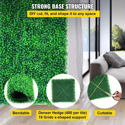Artificial boxwood wall panels with strong base structure, bendable and cuttable for DIY shaping and fitting any space
