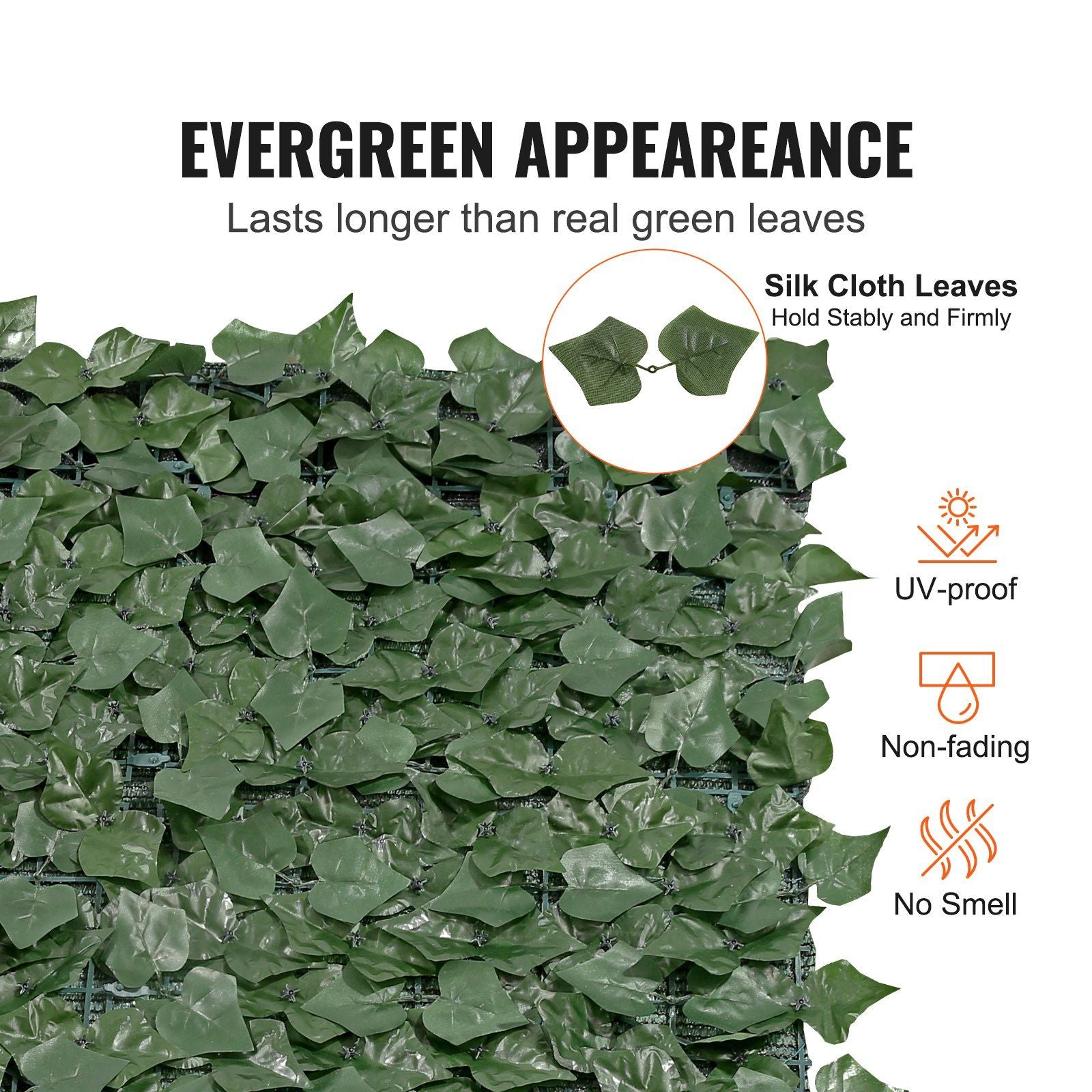 Artificial ivy privacy fence with evergreen silk cloth leaves that are UV-proof non-fading and odorless