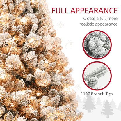 FauxMart.com pre-lit snow flocked Christmas tree with 1107 branch tips for a full realistic appearance