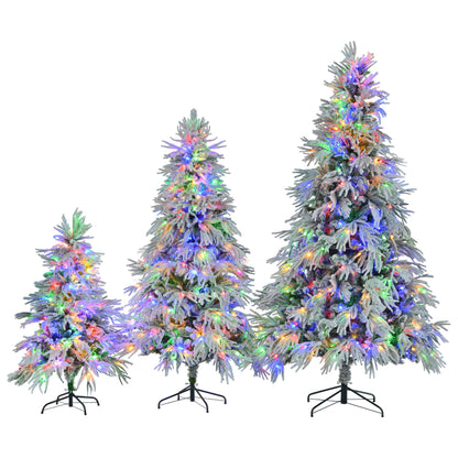 FauxMart.com pre-lit snow flocked Christmas tree set with three different sized trees featuring multicolor lights