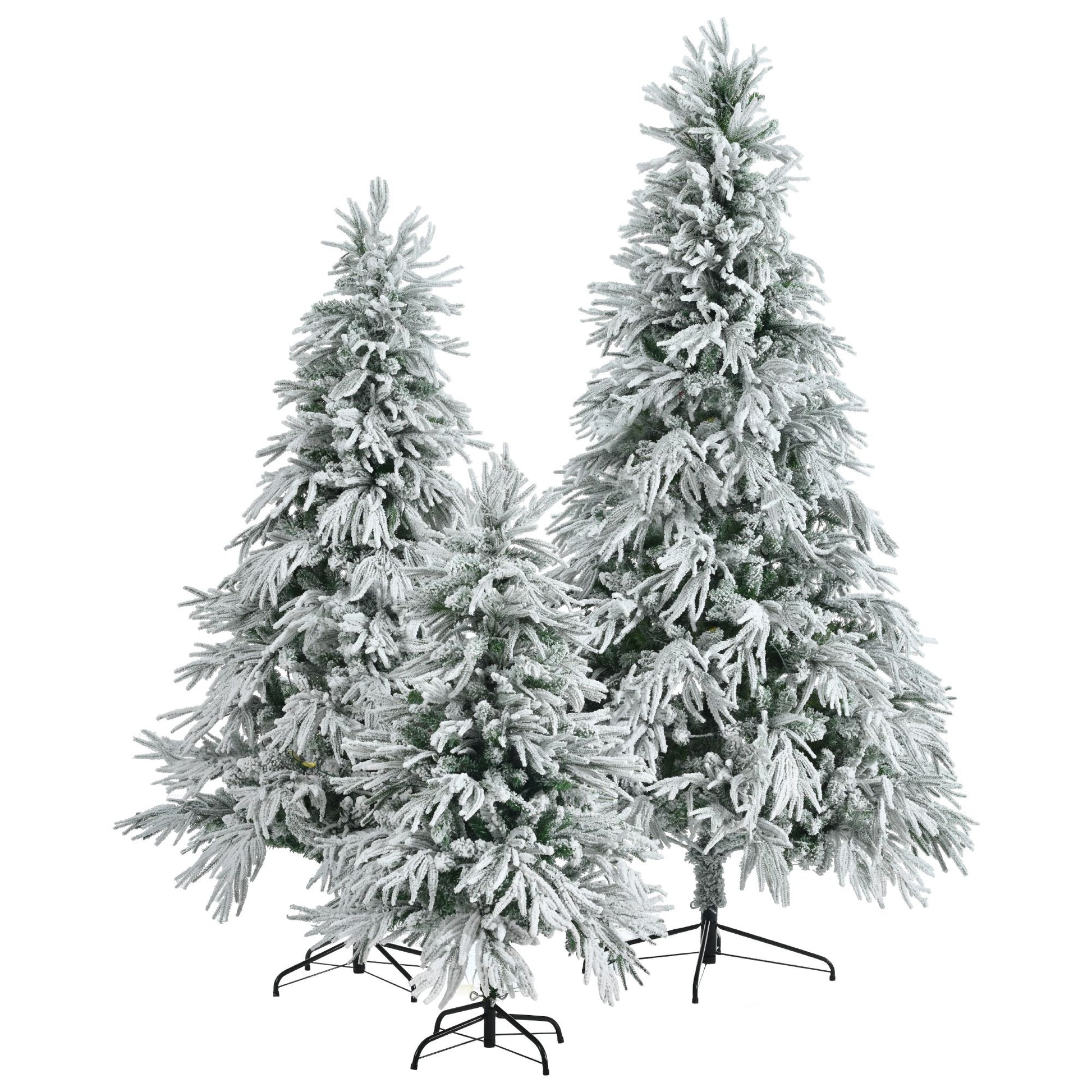 FauxMart.com pre-lit snow flocked Christmas tree set with three sizes for holiday decoration