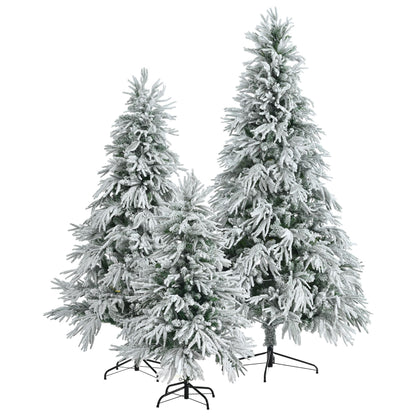 FauxMart.com pre-lit snow flocked Christmas tree set with three sizes for holiday decoration