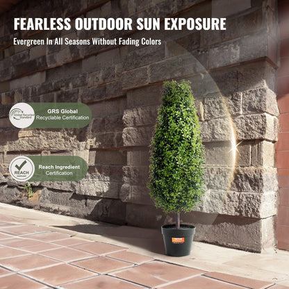 3 foot fake topiary pair evergreen artificial plants in black pots outdoor sun exposure resistant
