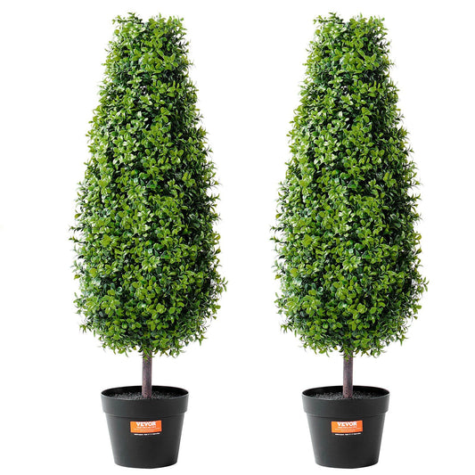 3 foot fake topiary pair with lush green leaves in black pots for indoor or outdoor decoration