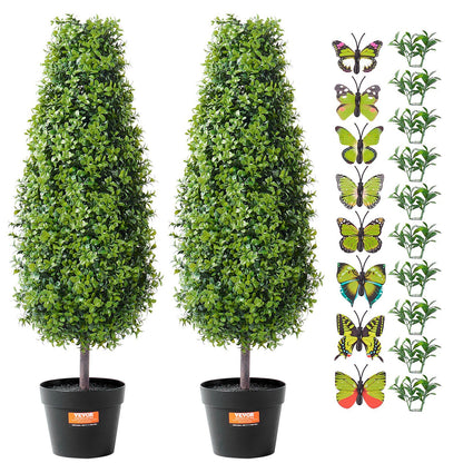 3 foot fake topiary pair with lush green leaves in black pots from FauxMart.com