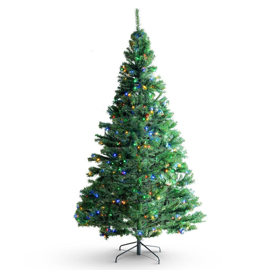 7.5 foot prelit Christmas tree with multicolor lights and realistic green branches on stand