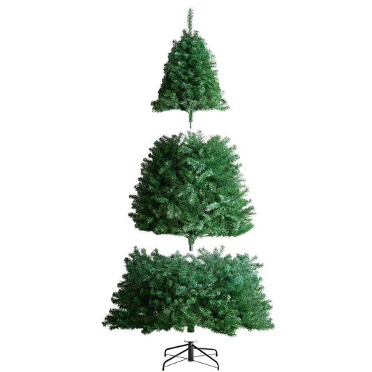 7.5 ft artificial Christmas tree from FauxMart.com showing three separate sections with green branches and metal stand
