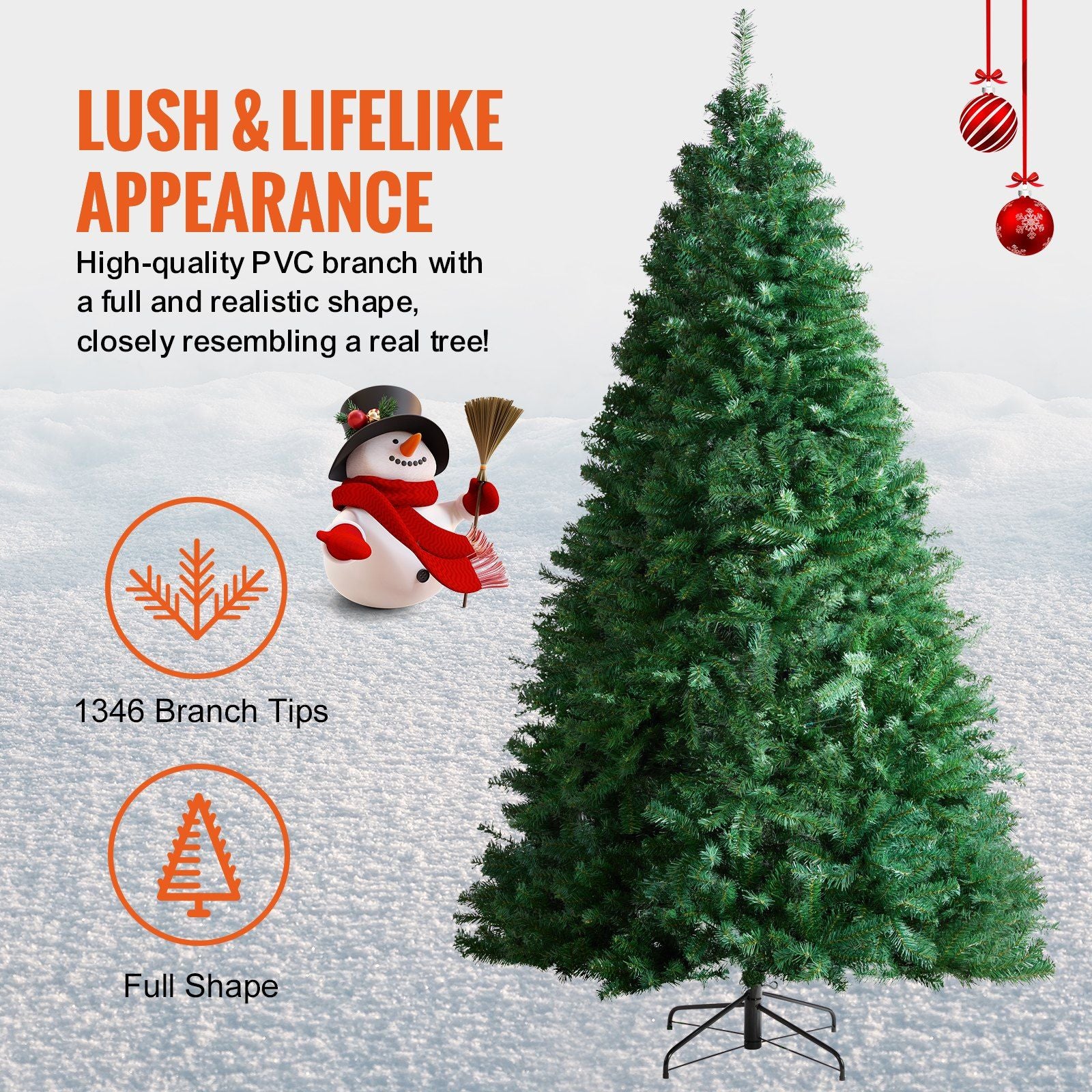 7.5 ft artificial Christmas tree with lush lifelike appearance and 1346 branch tips by FauxMart.com
