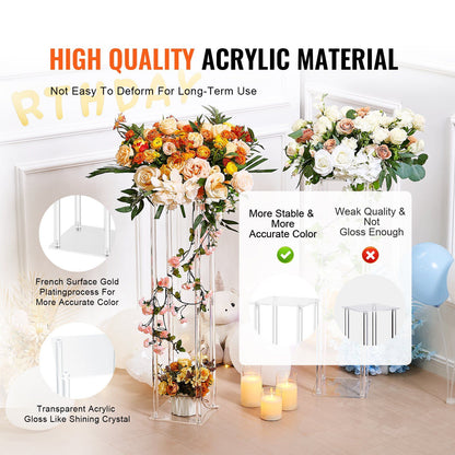 High quality acrylic wedding flower stands with transparent crystal gloss and gold plating accents