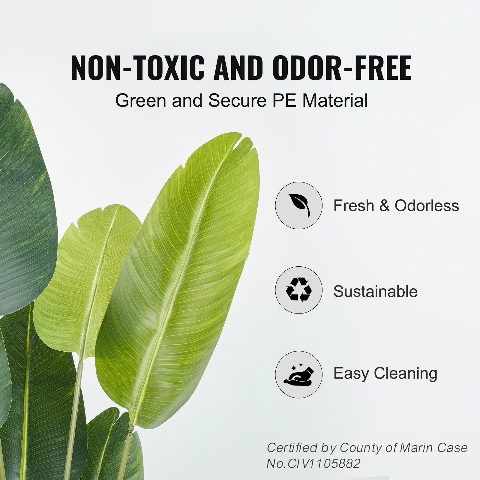 Non-toxic and odor-free artificial birds of paradise tree leaves made of green sustainable PE material