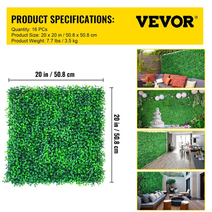 Artificial boxwood hedge panels 20 by 20 inches with lush green leaves for indoor or outdoor decoration