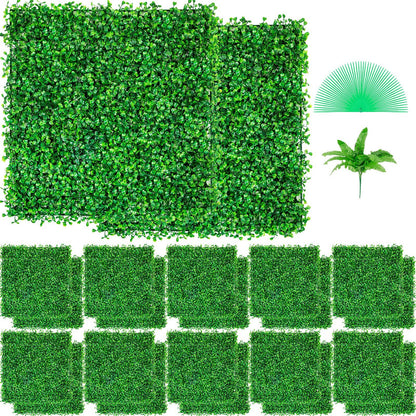 Set of artificial boxwood hedge panels with lush green leaves for decorative privacy walls