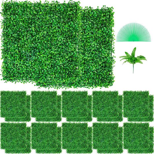 Set of artificial boxwood hedge panels with lush green leaves for decorative privacy walls