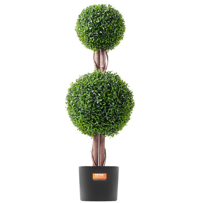 Double ball artificial boxwood topiary tree in black pot for indoor and outdoor decor