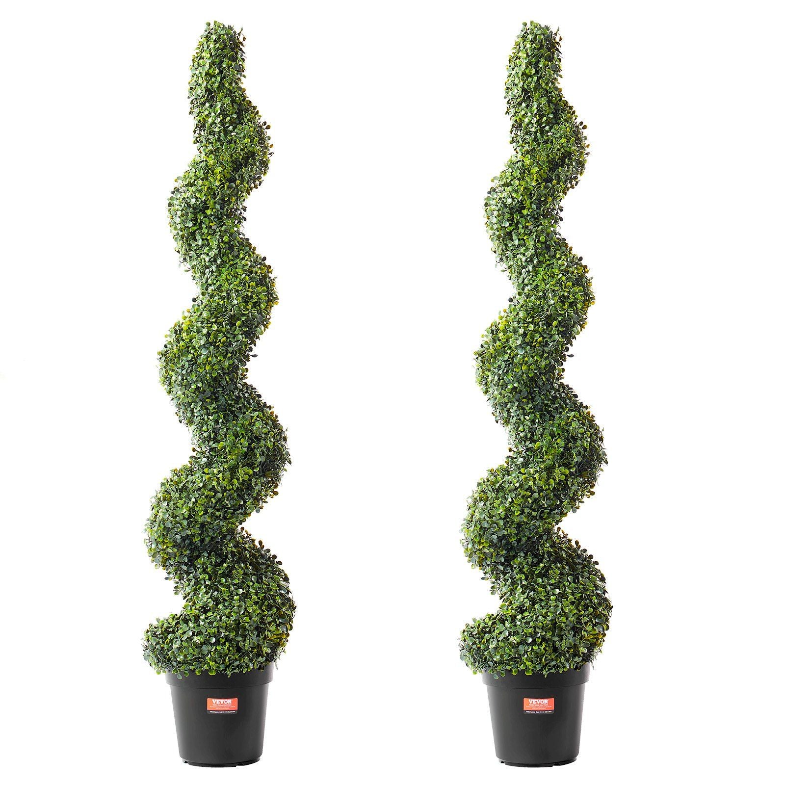 Artificial boxwood topiary tree set with spiral shape in black pots for indoor or outdoor decor