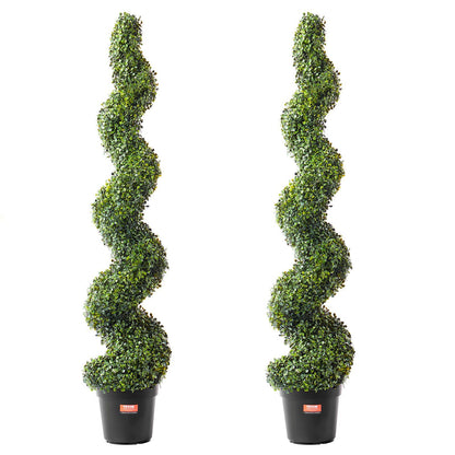Artificial boxwood topiary tree set with spiral shape in black pots for indoor or outdoor decor