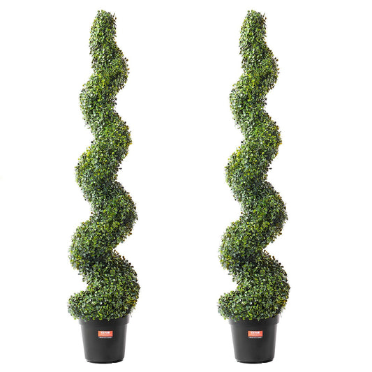 Artificial boxwood topiary tree set with spiral shape in black pots for indoor or outdoor decor