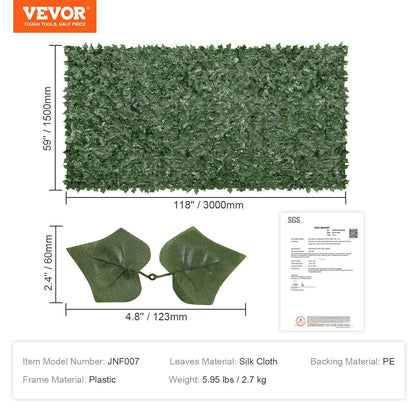 Vevor artificial ivy privacy fence panel 59 by 118 inches with silk cloth leaves and plastic frame