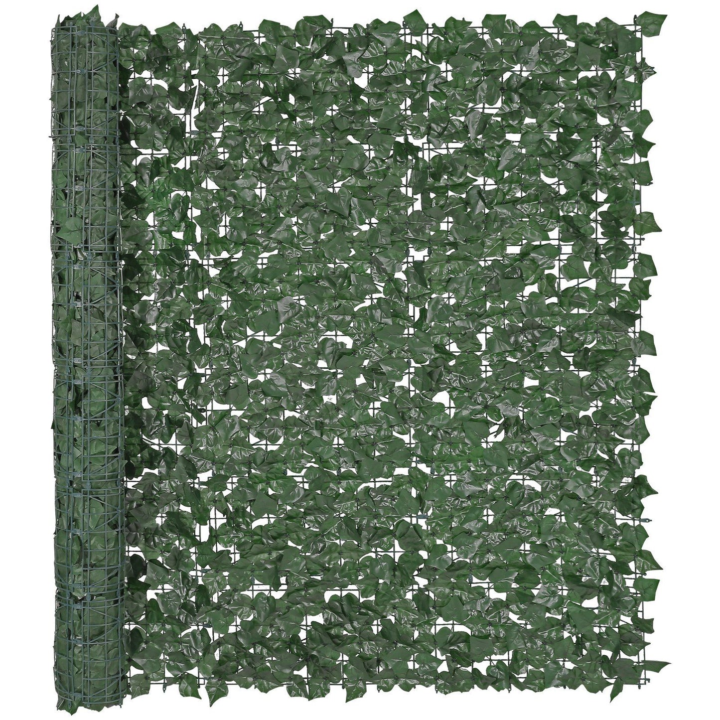 Green artificial ivy privacy fence panel with dense leaves on roll for outdoor privacy