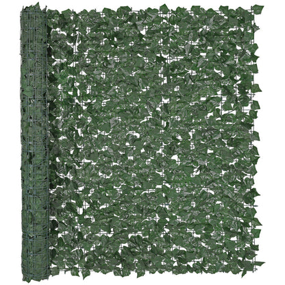 Green artificial ivy privacy fence panel with dense leaves on roll for outdoor privacy