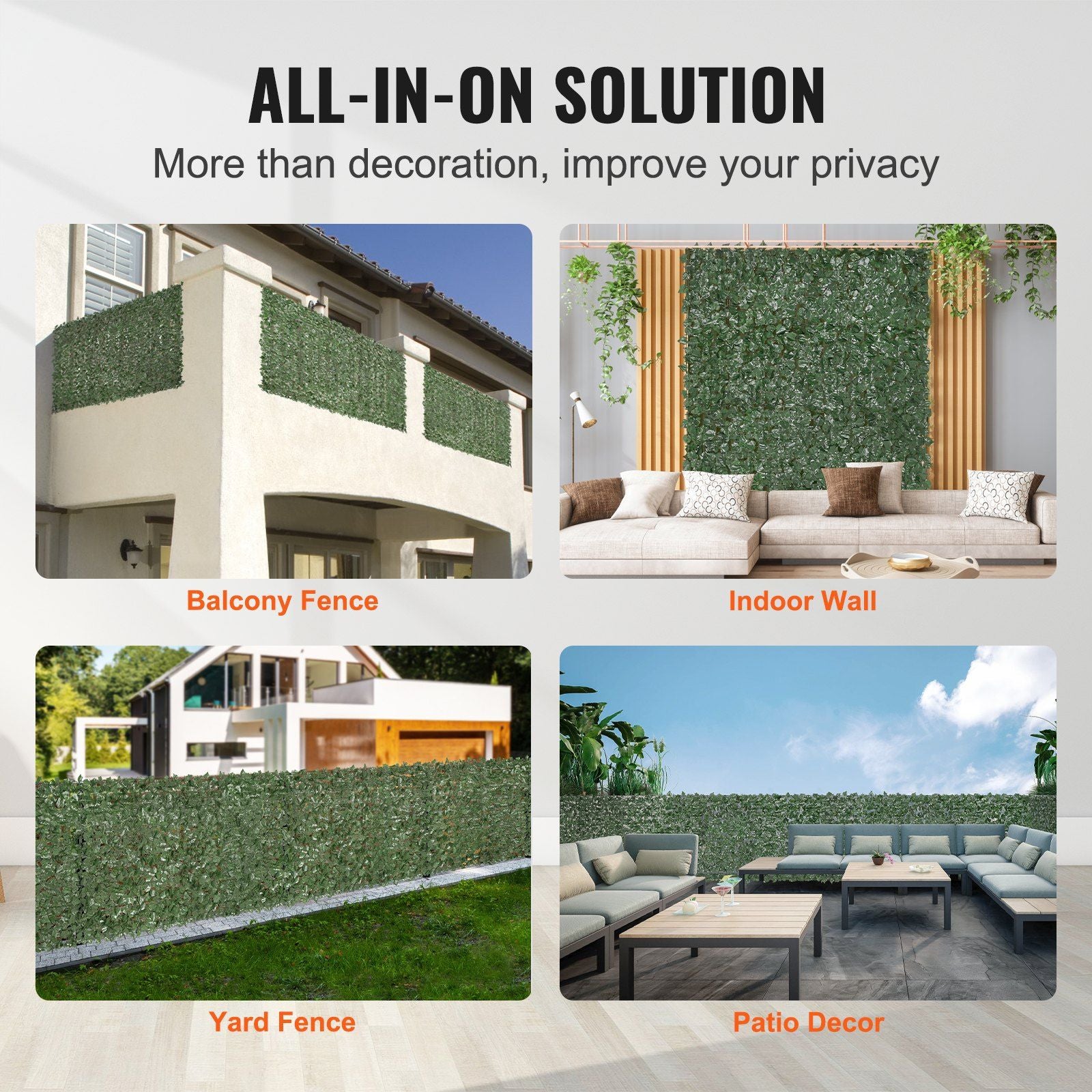 Artificial ivy privacy fence used on balcony fence, indoor wall, yard fence, and patio decor for enhanced privacy
