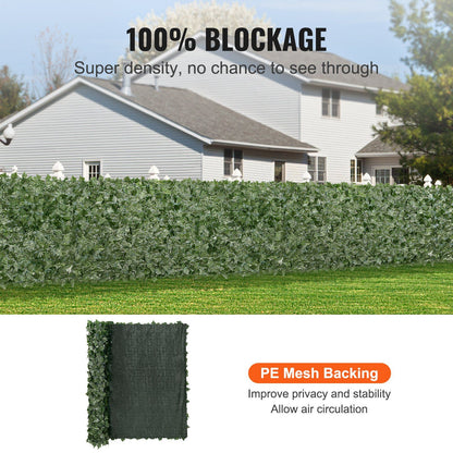 Artificial ivy privacy fence with 100 percent blockage and PE mesh backing for improved privacy and stability