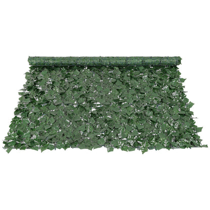 Roll of artificial ivy privacy fence with dense green leaves for outdoor decoration and privacy