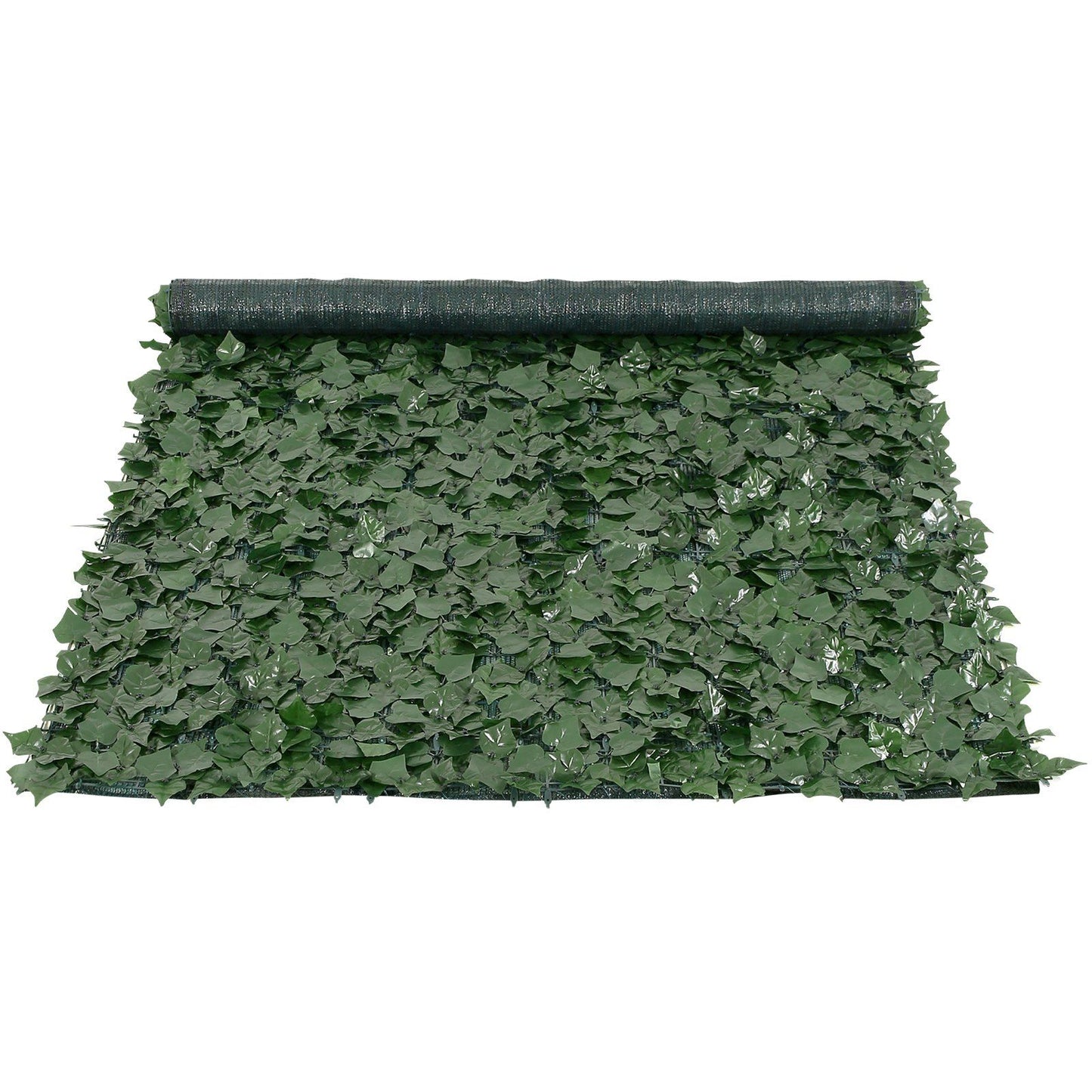 Roll of artificial ivy privacy fence with dense green leaves for outdoor use