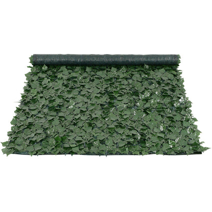 Roll of artificial ivy privacy fence with dense green leaves for outdoor use
