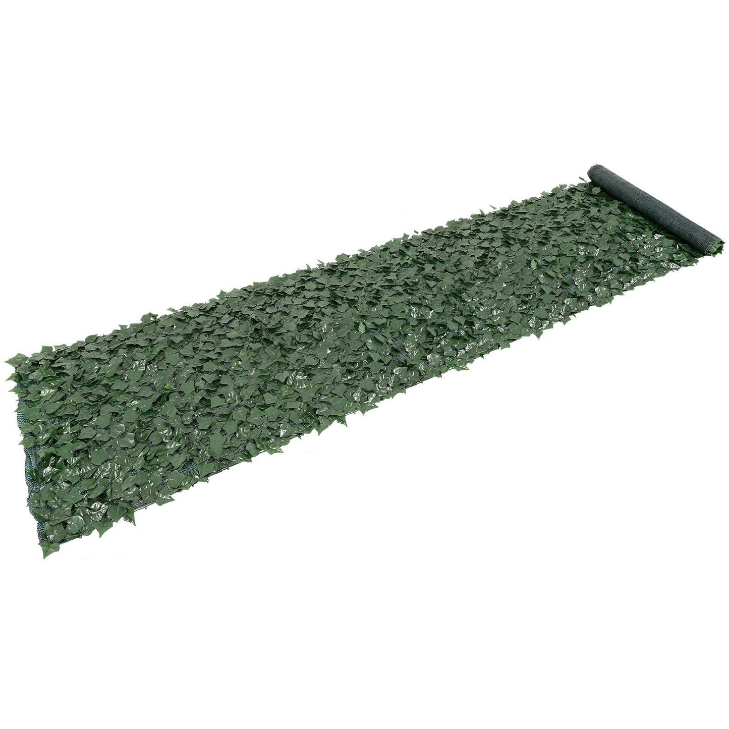 Artificial ivy privacy fence screen rolled out with dense green leaves for outdoor privacy