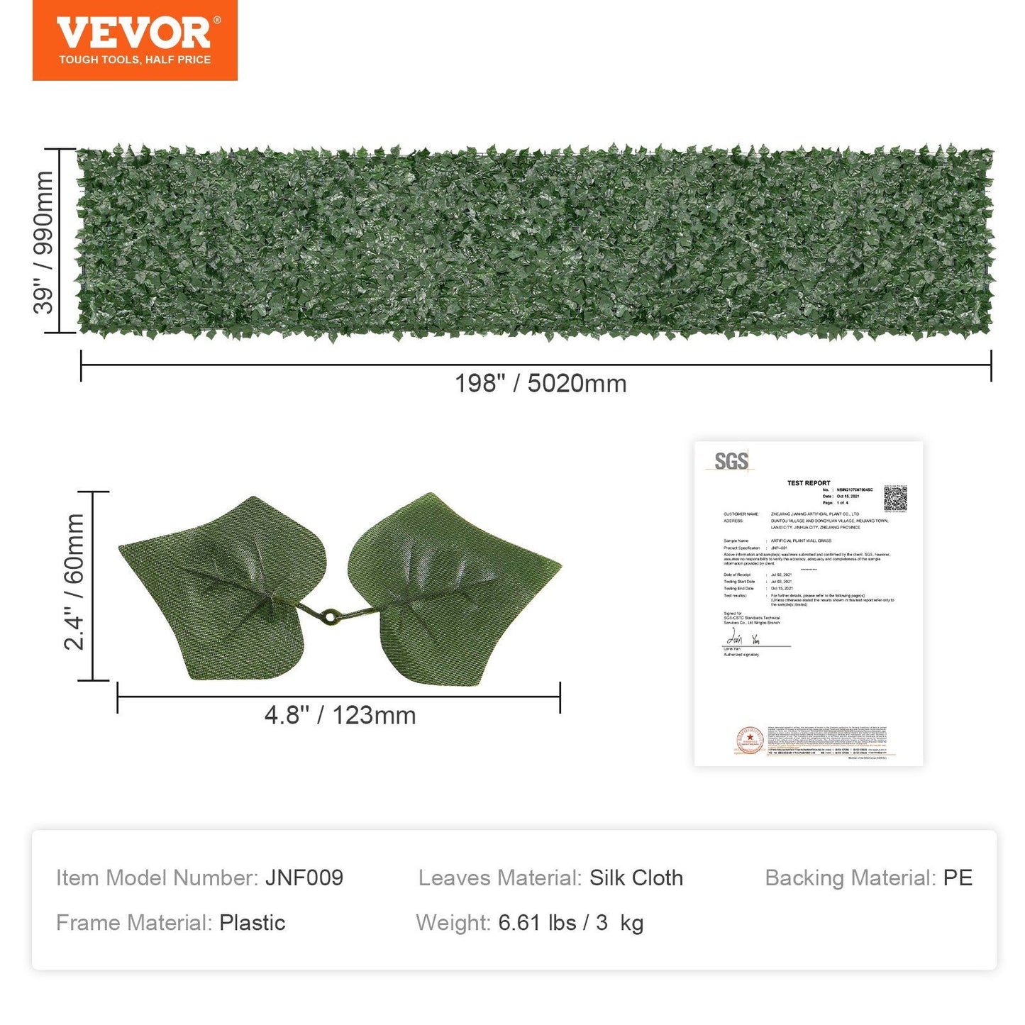 Artificial ivy privacy fence screen by FauxMart.com measuring 198 inches long with realistic silk cloth leaves