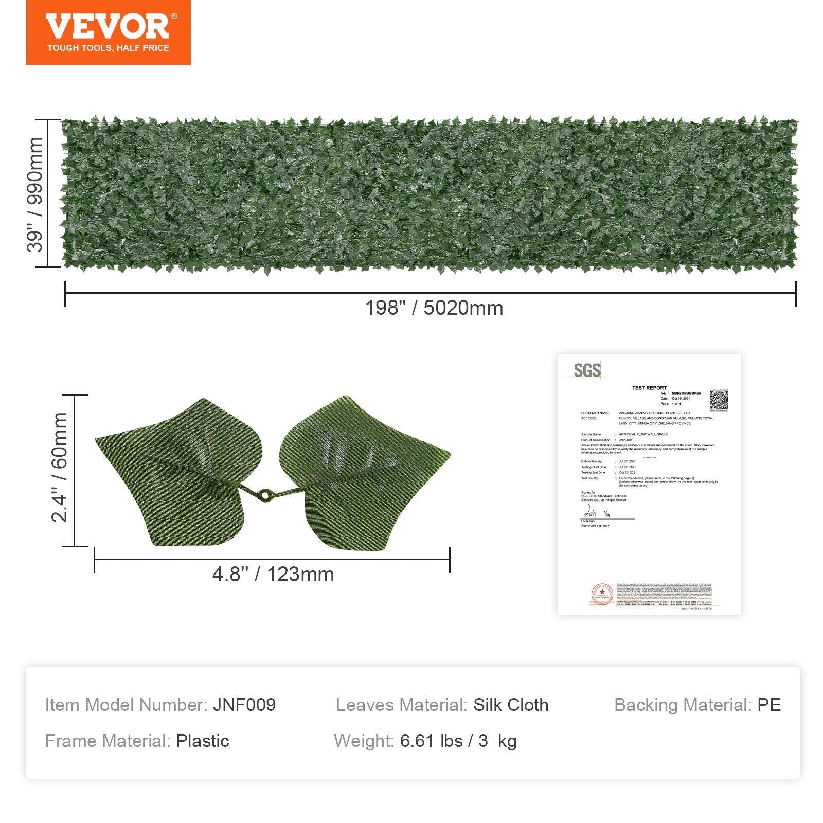 Artificial ivy privacy fence screen by FauxMart.com measuring 198 inches long with realistic silk cloth leaves
