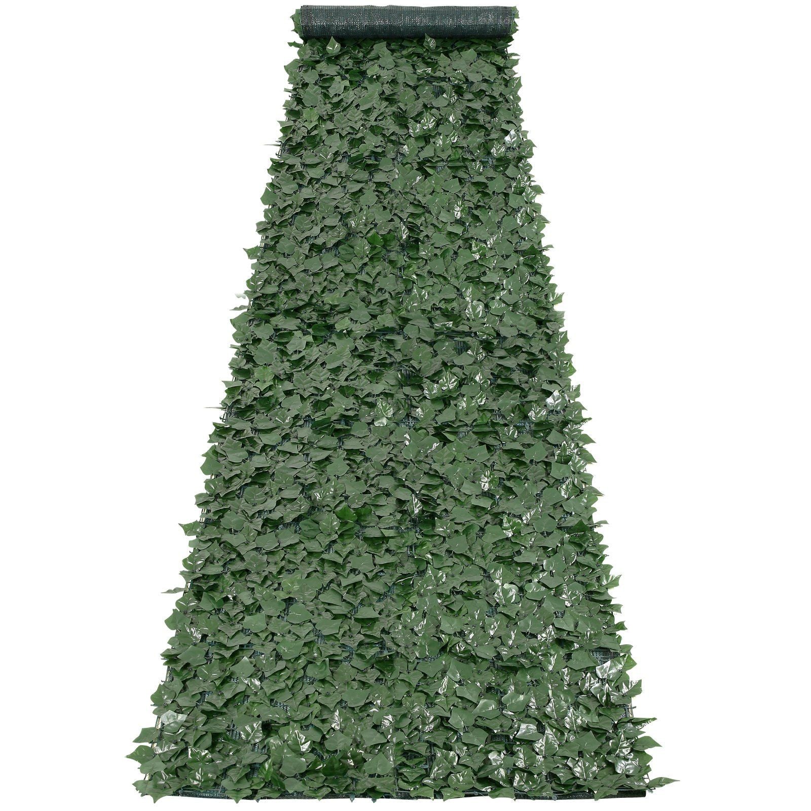 Green artificial ivy privacy fence screen roll with dense foliage for outdoor privacy