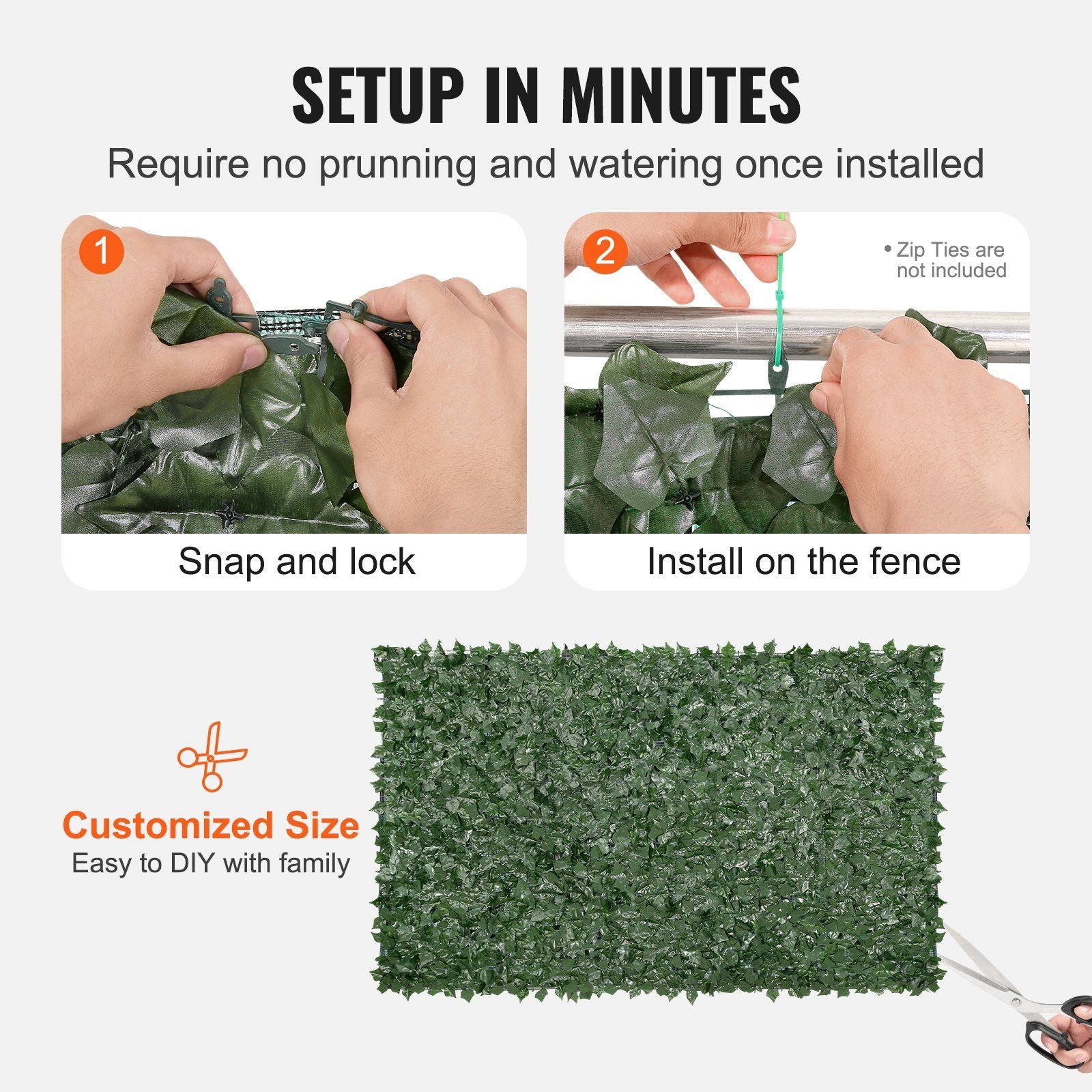 Artificial ivy privacy fence panel from FauxMart.com with easy snap and lock setup for quick installation
