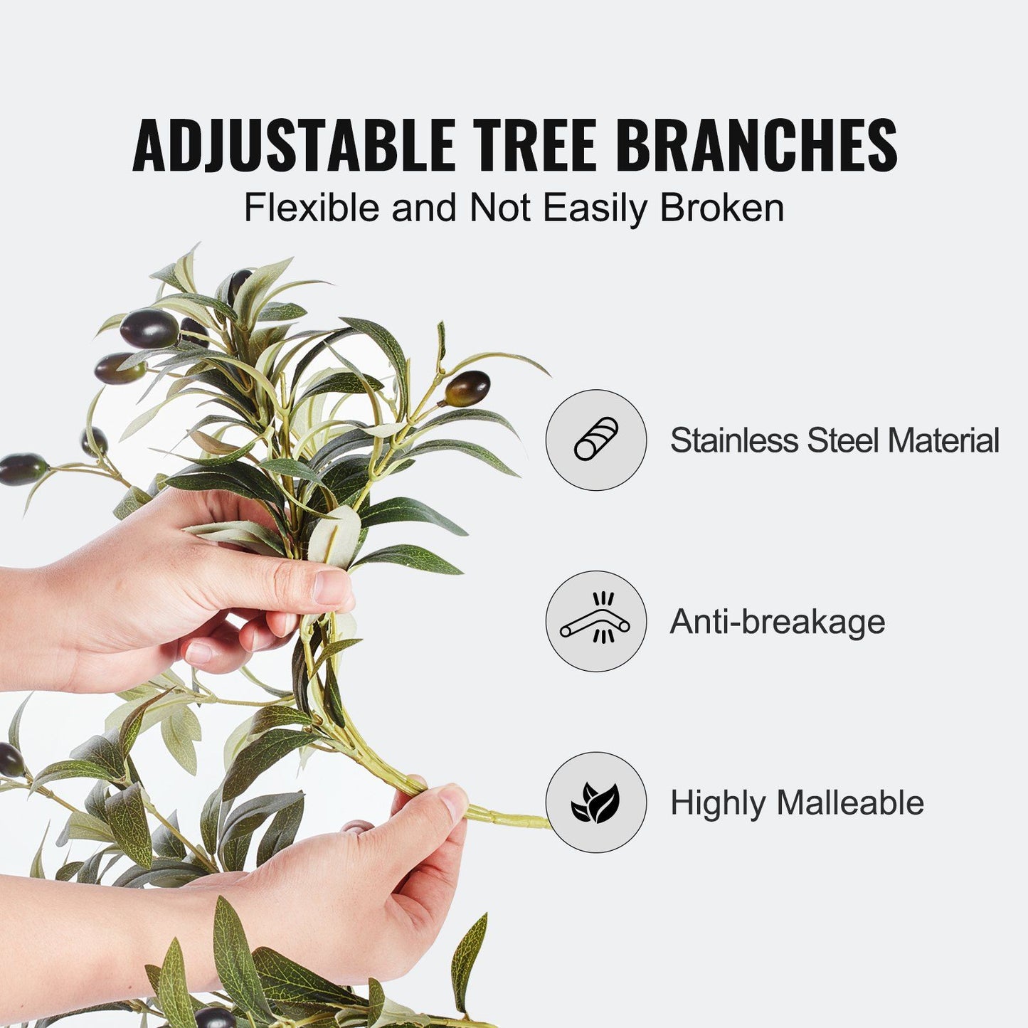 Adjustable flexible branches of artificial olive tree 5ft made with stainless steel material and anti-breakage design