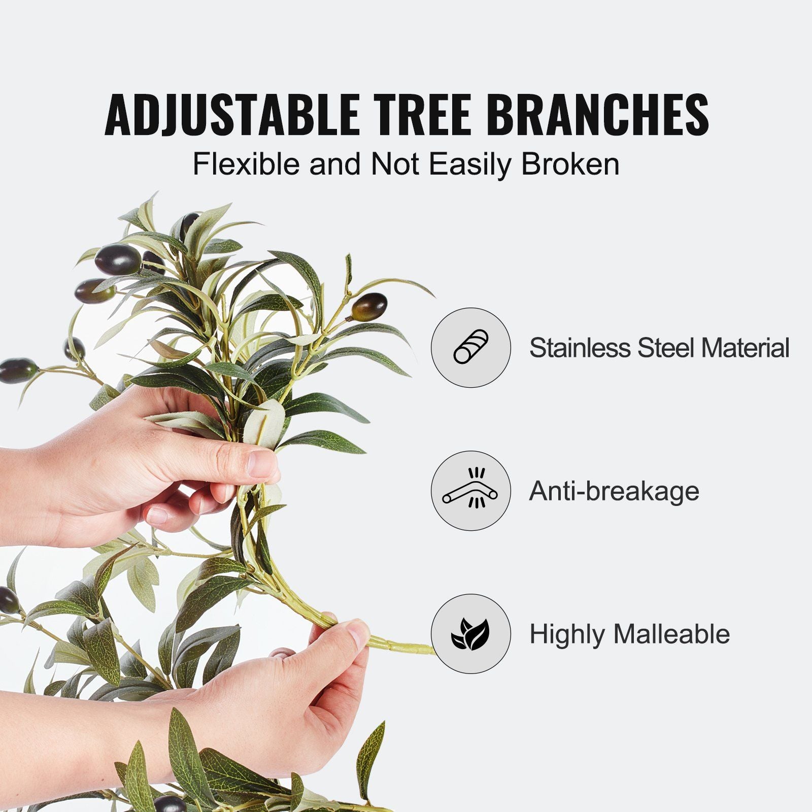 Adjustable flexible branches of artificial olive tree 5ft made with stainless steel material and anti-breakage design