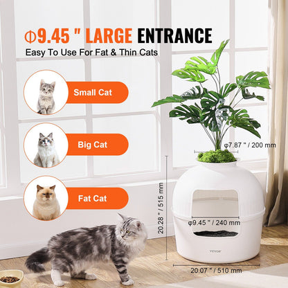 Artificial plant litter box for cats with large entrance designed for all cat sizes and decorative foliage