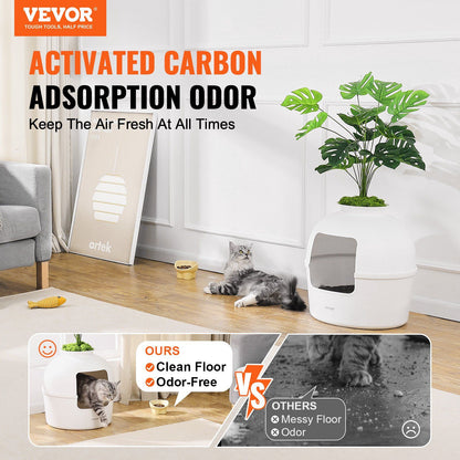Stylish activated carbon odor control artificial plant litter box for cats in a modern living room setting