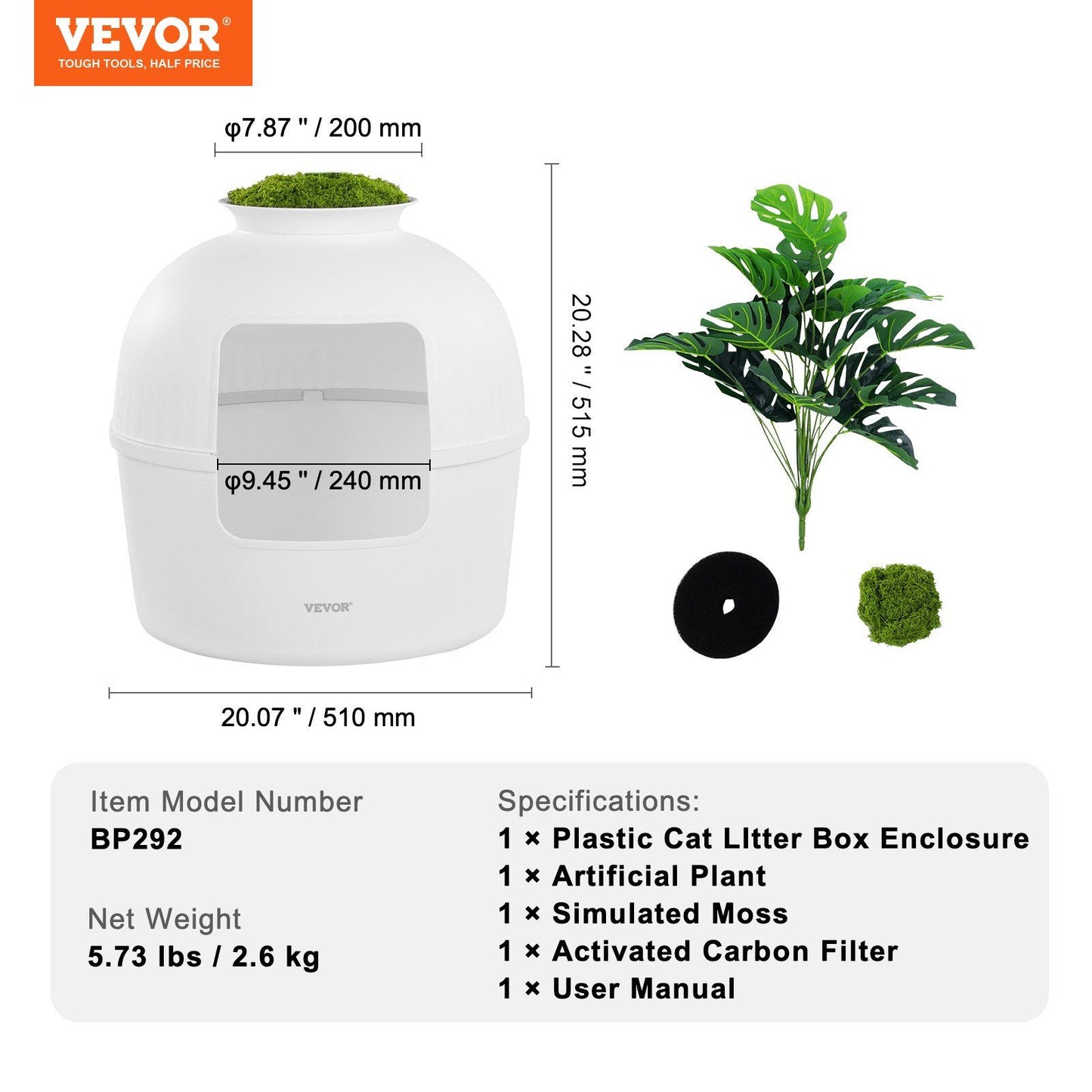 VEVOR plastic cat litter box enclosure with artificial plant on top, perfect for discreetly hiding litter boxes