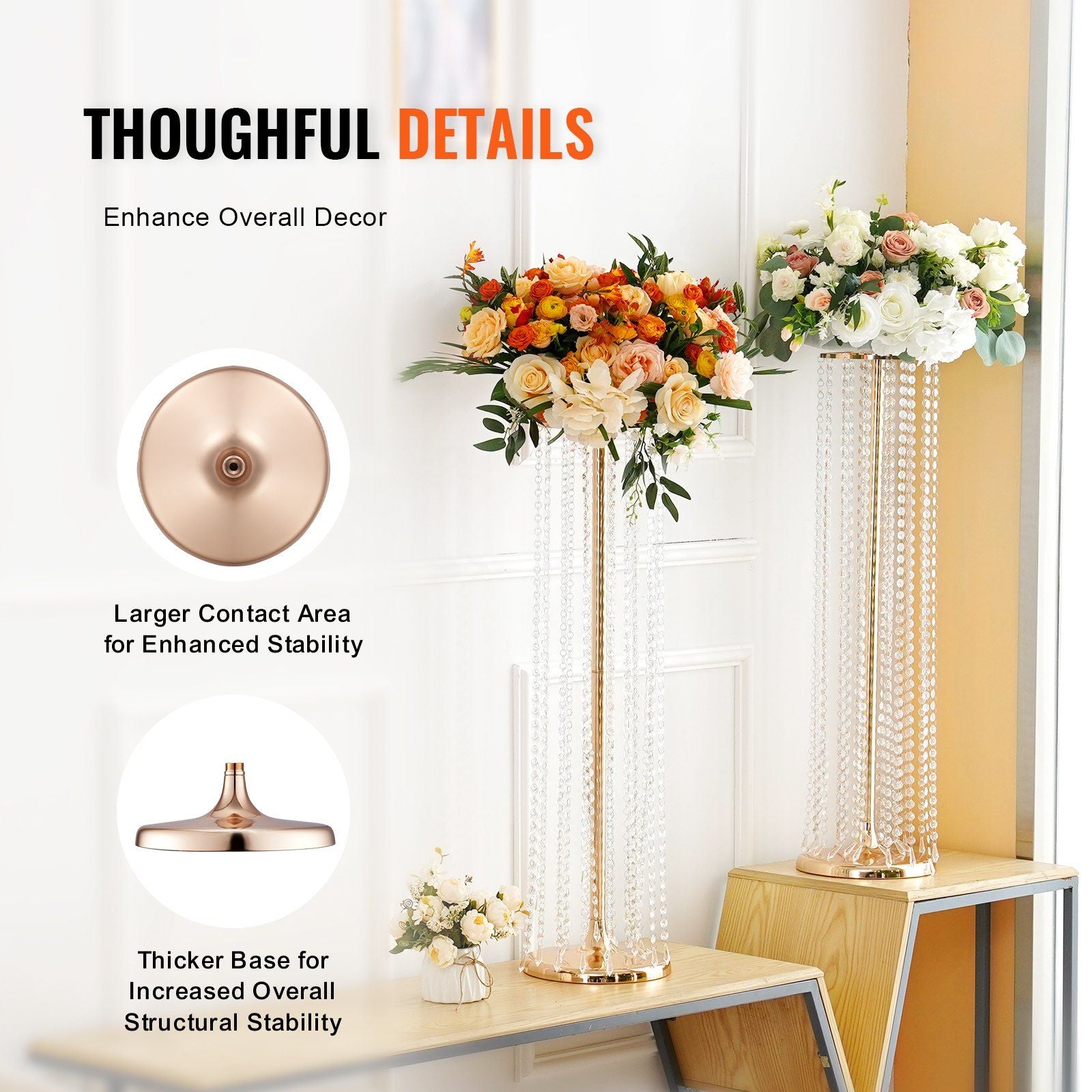 Elegant crystal wedding flower stand with thicker base and larger contact area for enhanced stability and decor