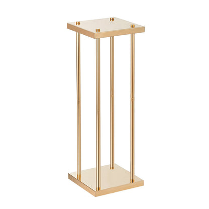Elegant gold metal wedding flower stands with square top and base for floral display
