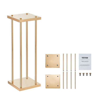 Gold metal wedding flower stands kit with square bases and rods for elegant event decor